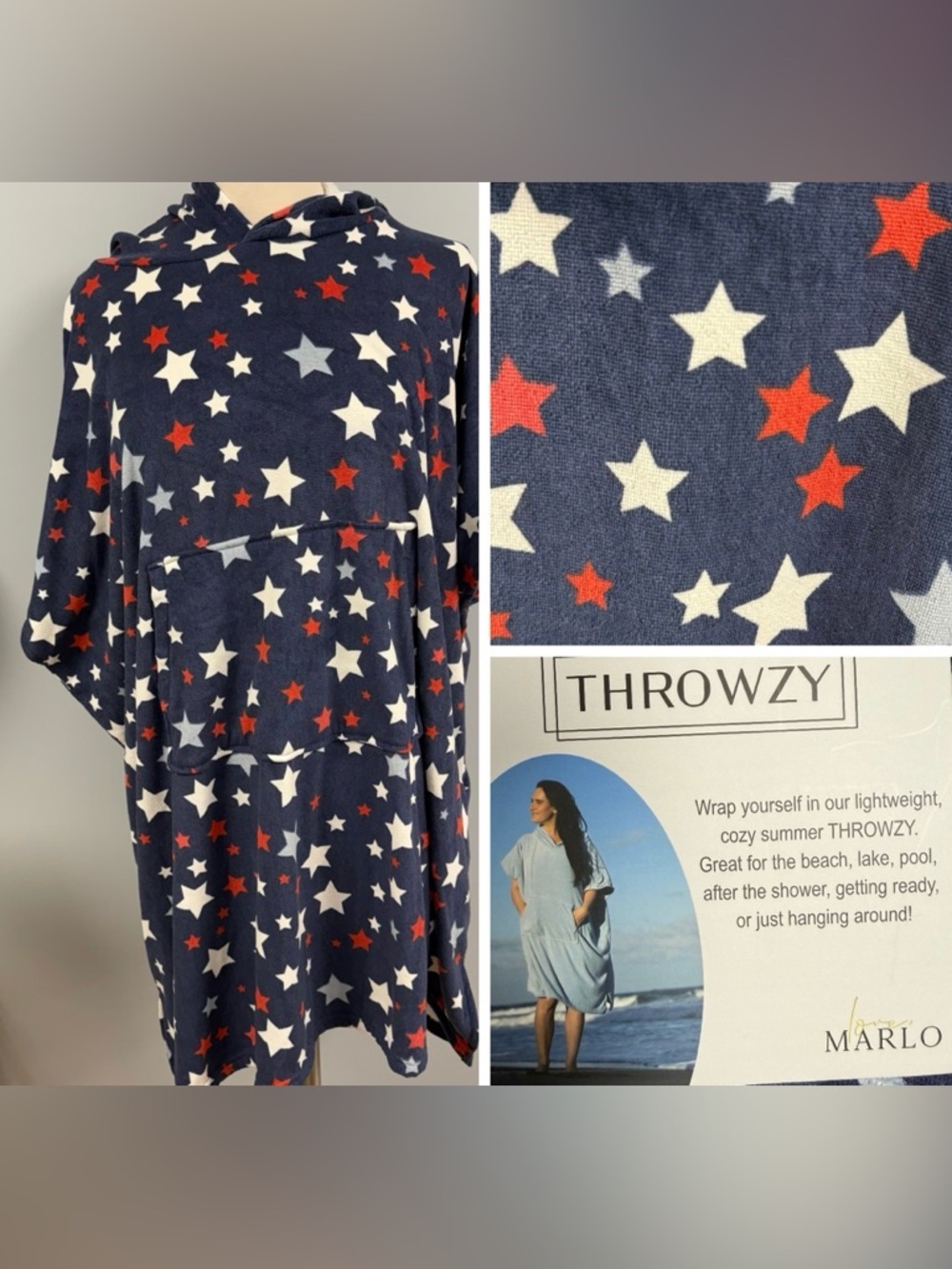 Throwzy Marlo Lorenz Lightweight Summer Terry Cover Up Patriotic Print One Size